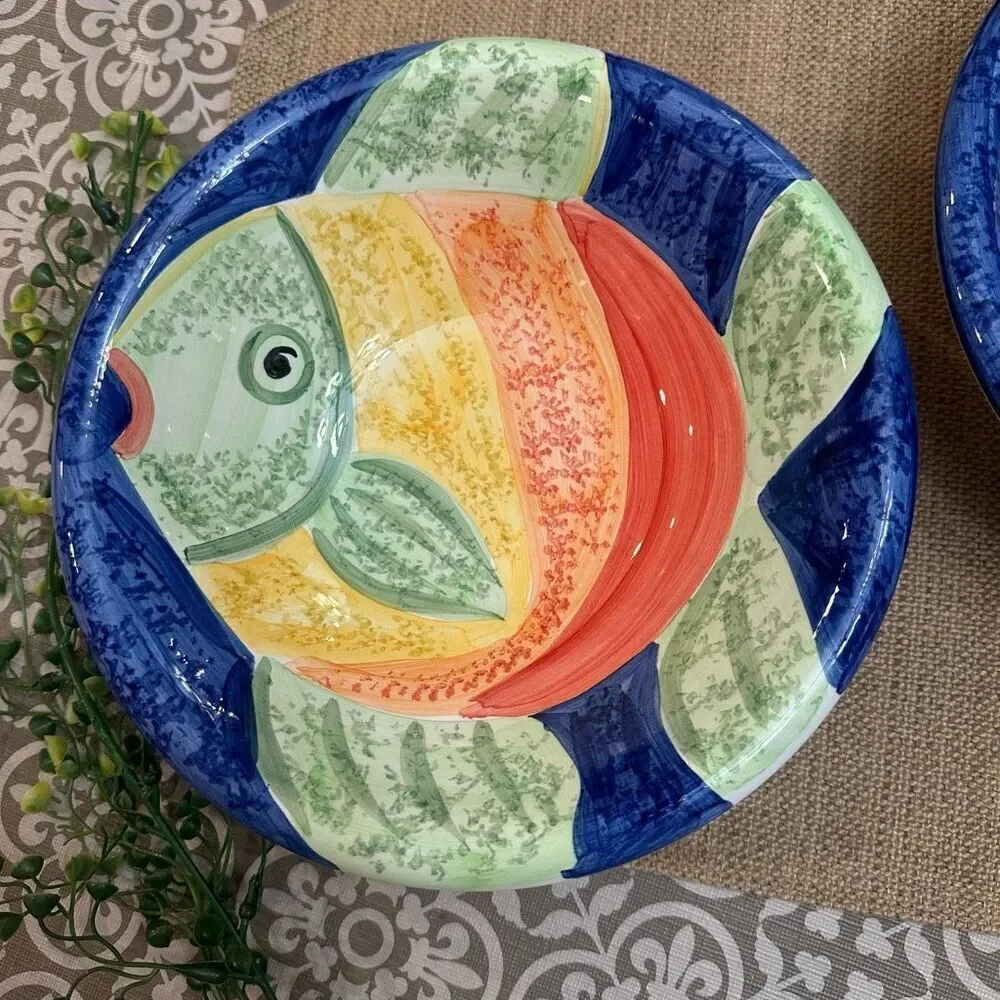 Bella‎ Ceramica Gone Fishing 2 Piece Multipurpose 8.7” Bowls